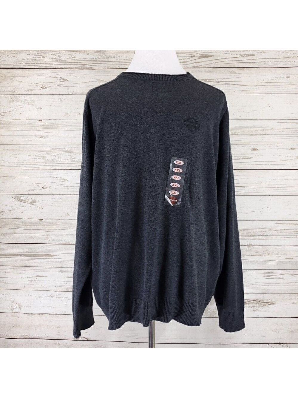 NWT Harley Davidson Mens Size 2XL Bar & Shield Logo Gray Knit Crew Neck Sweater